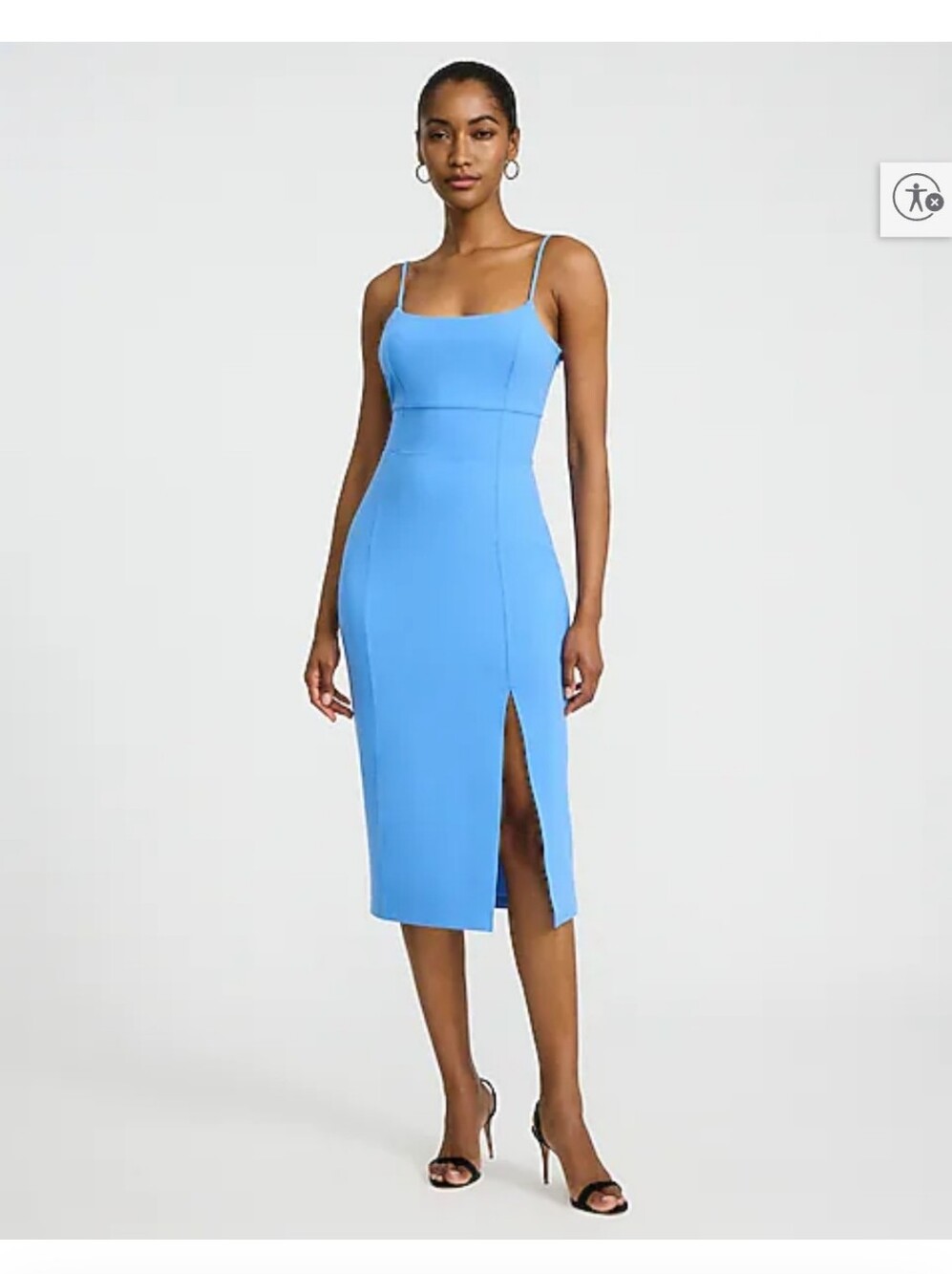 Crepe Square Neck Sleeveless Seamed Midi Sheath Dress